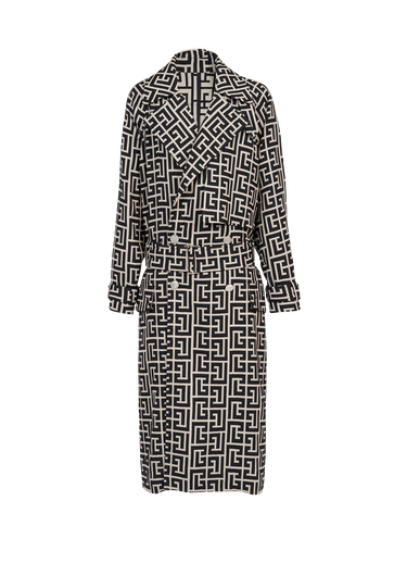 Trench coat en laine bicolore à monogramme Balmain