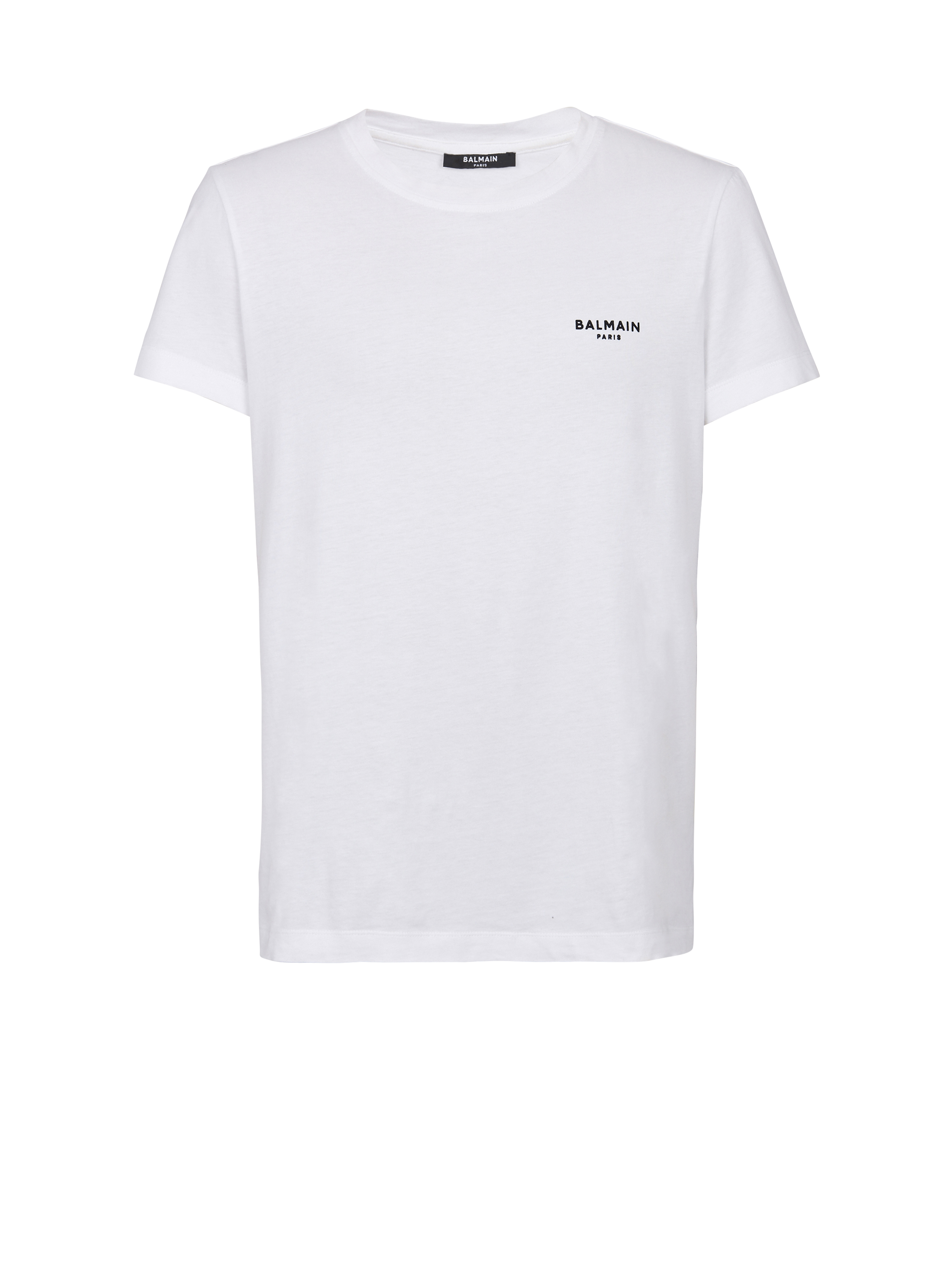 T-shirt en coton floqué petit logo Balmain Paris, blanc