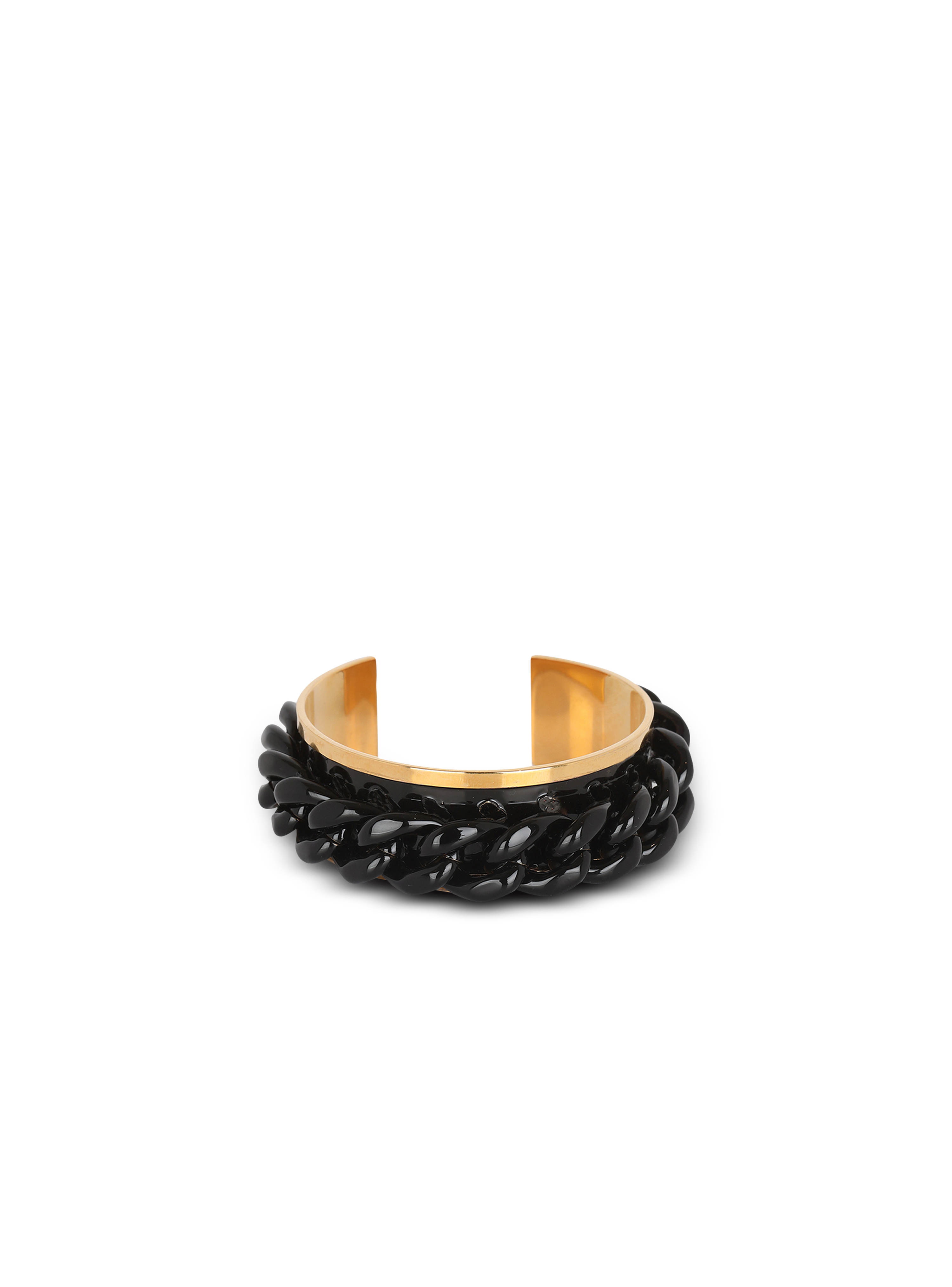 Bracelet manchette avec chaîne en laiton laquée, noir