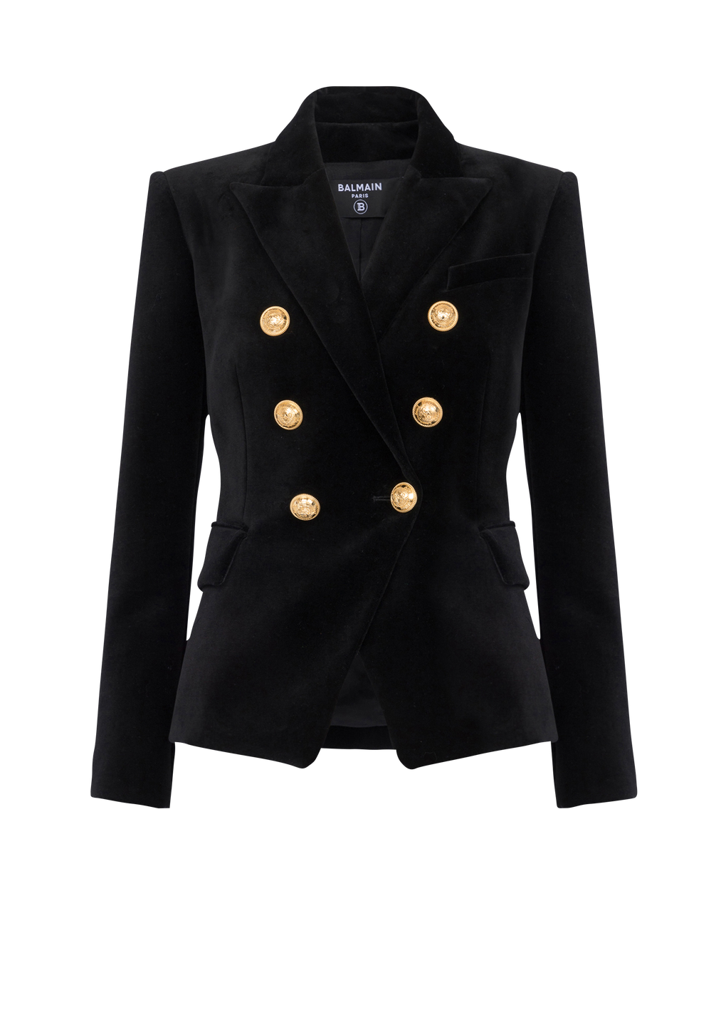 Velvet jacket with double-buttoned fastening, black, hi-res