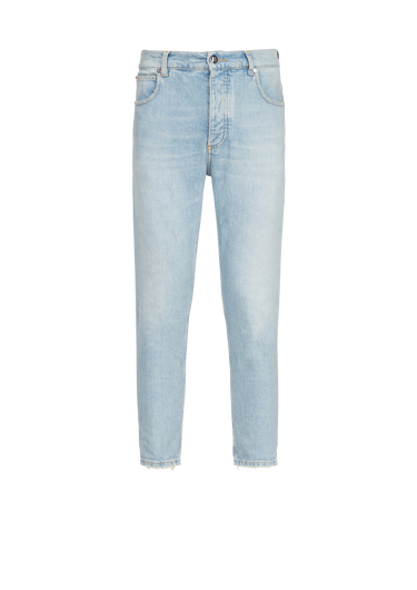 Jean coupe slim en coton éco-design embossé logo Balmain