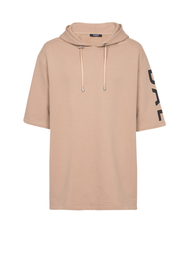 Oversized eco-designed cotton hooded sweatshirt with Balmain logo print