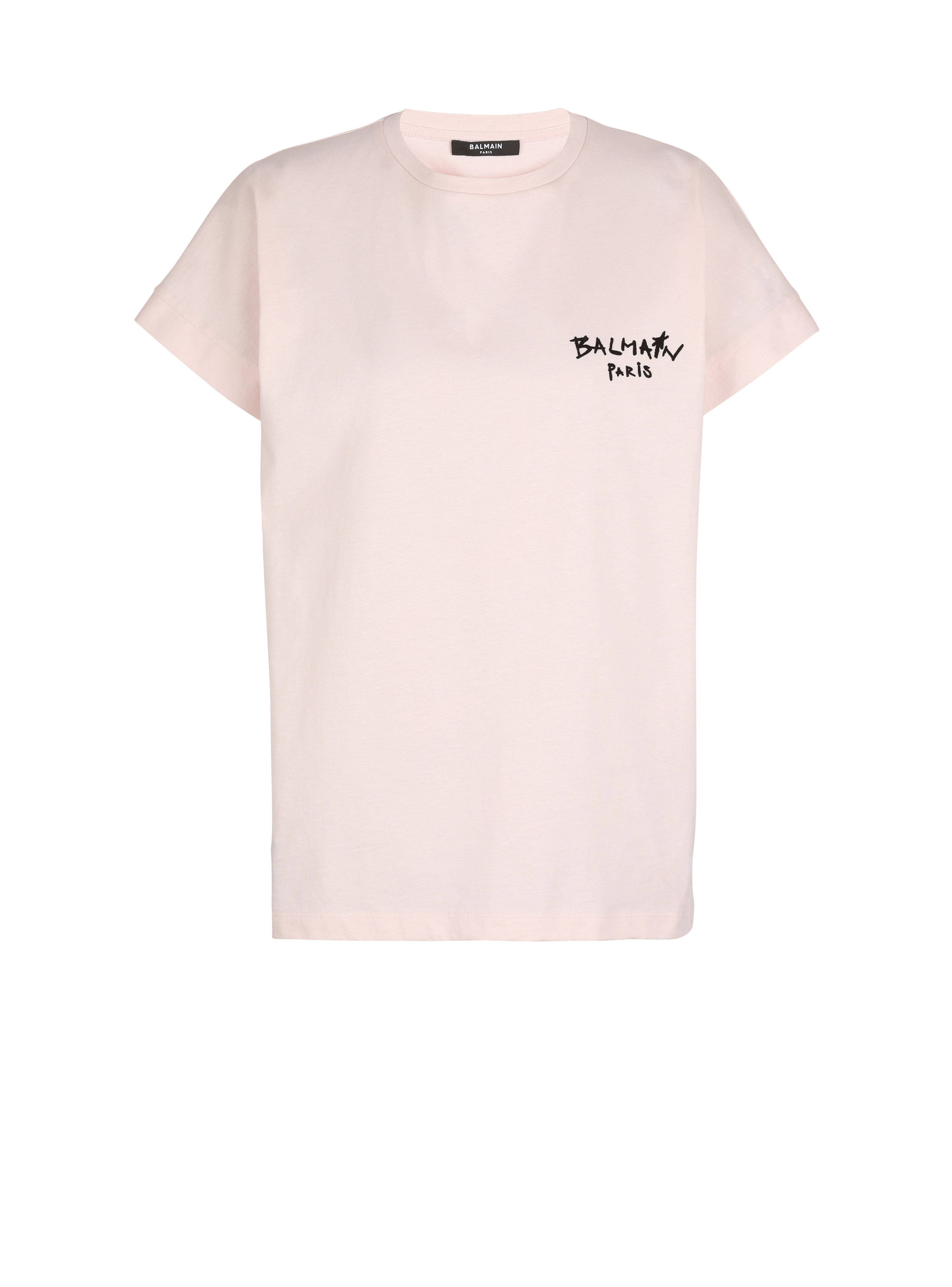 T-shirt en coton floqué petit logo graffiti Balmain, rose