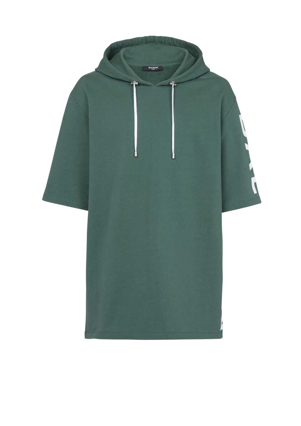 Sweat à capuche oversize en coton imprimé logo Balmain, vert, hi-res