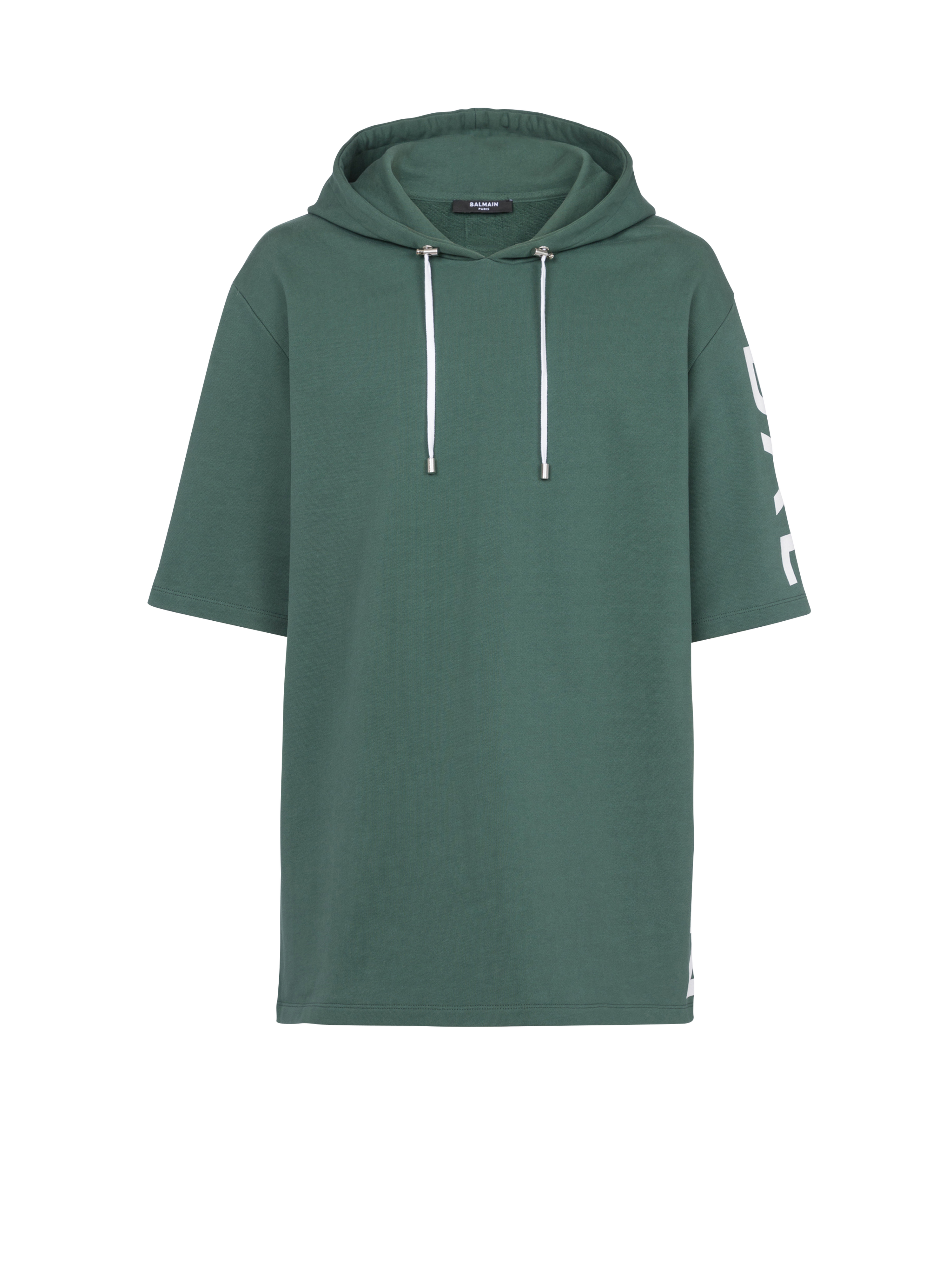 Sweat à capuche oversize en coton imprimé logo Balmain, vert