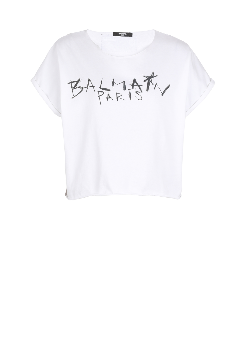 T-shirt court en coton imprimé graffiti Balmain, blanc, hi-res