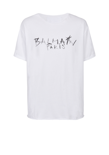 T-shirt en coton imprimé logo graffiti Balmain Paris