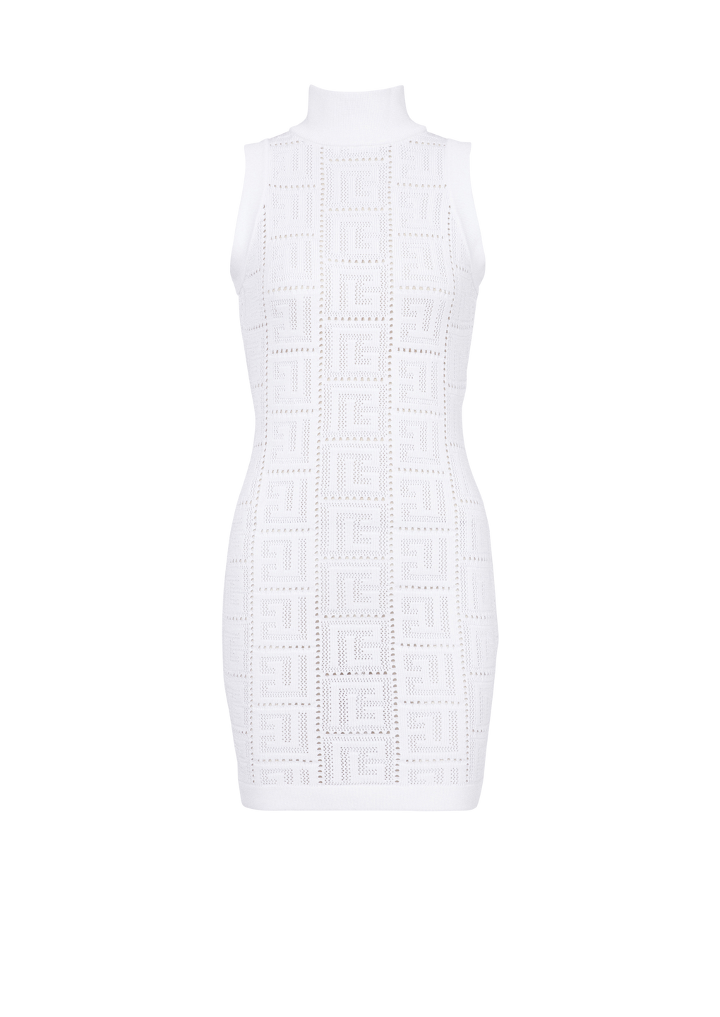 Robe courte en maille éco-design à monogramme Balmain, blanc, hi-res