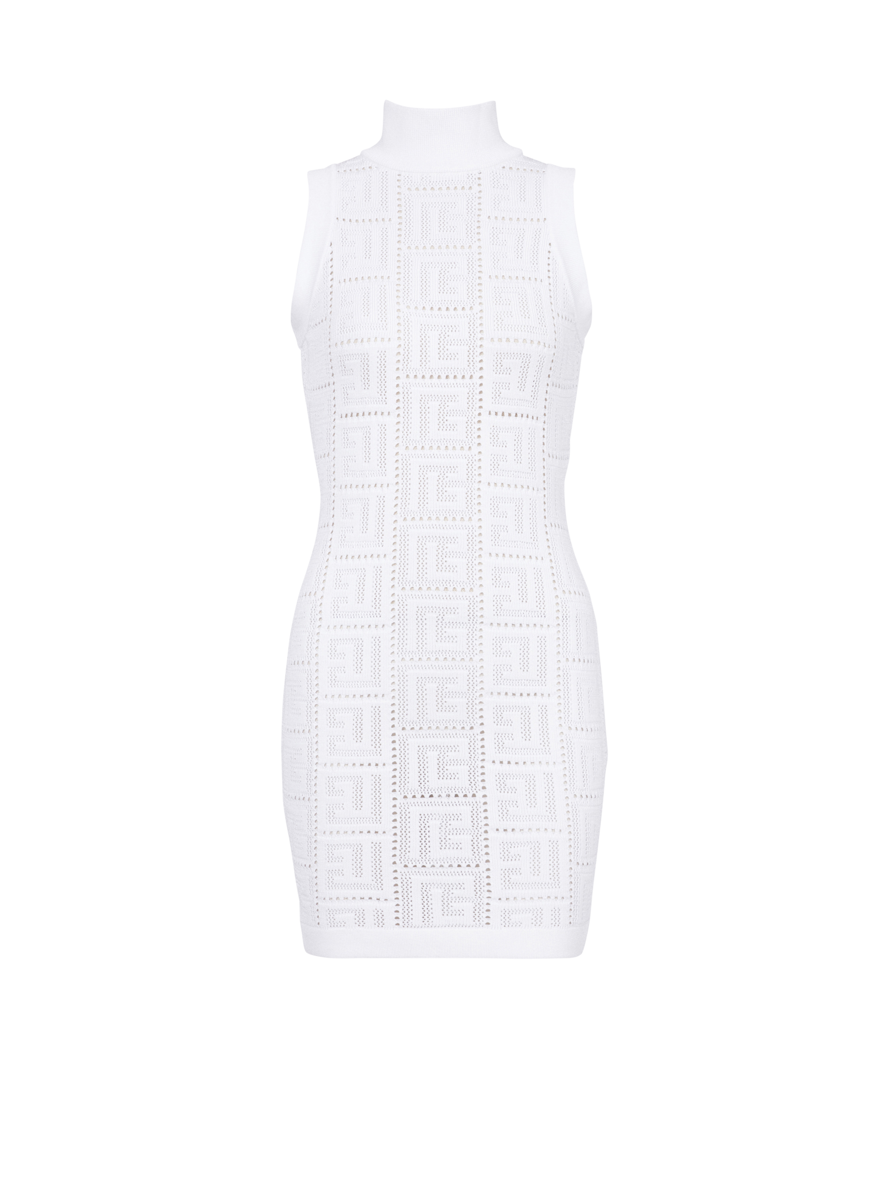 Robe courte en maille éco-design à monogramme Balmain, blanc