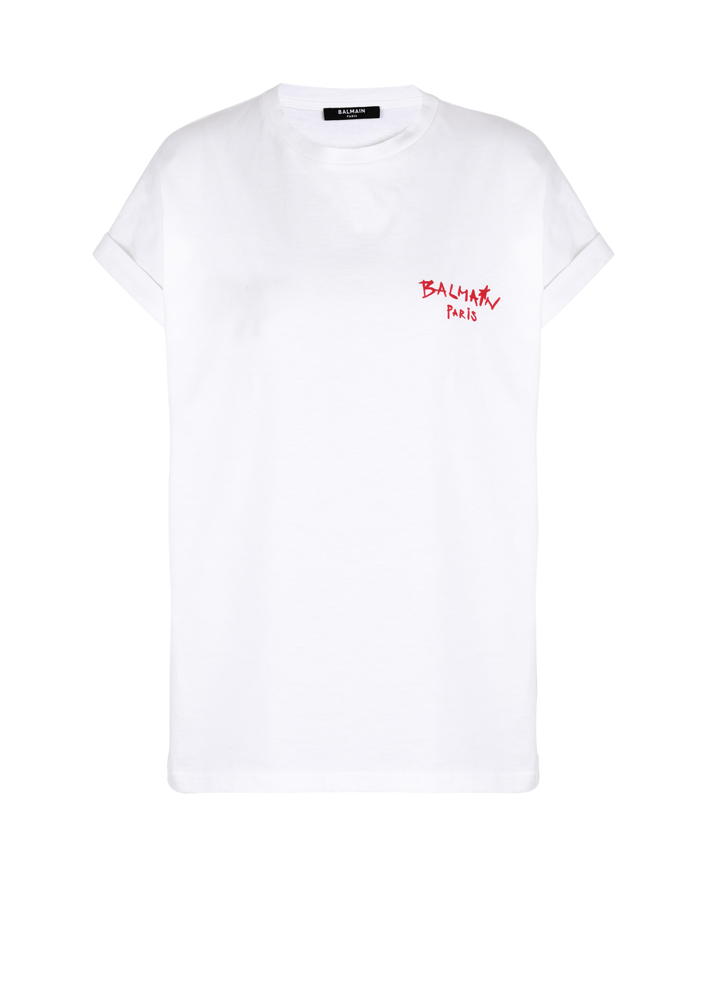 T-shirt en coton floqué petit logo graffiti Balmain, blanc, hi-res