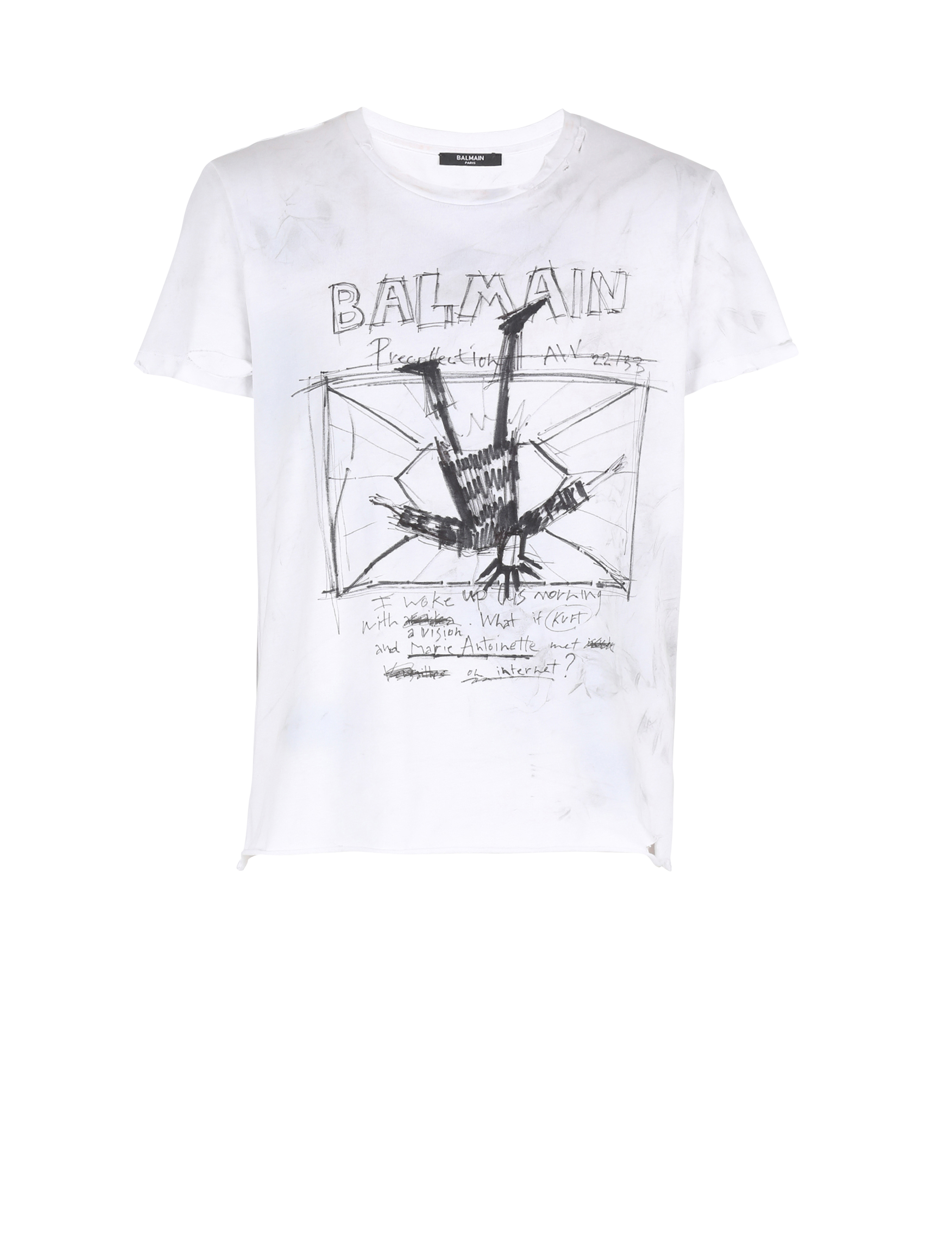 Unisexe - T-shirt en coton à motifs et logo Balmain imprimé, noir
