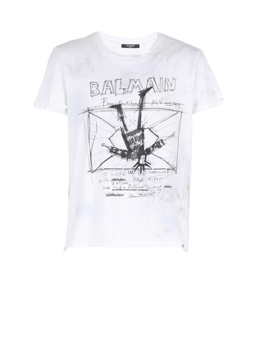 Unisexe - T-shirt en coton à motifs et logo Balmain imprimé