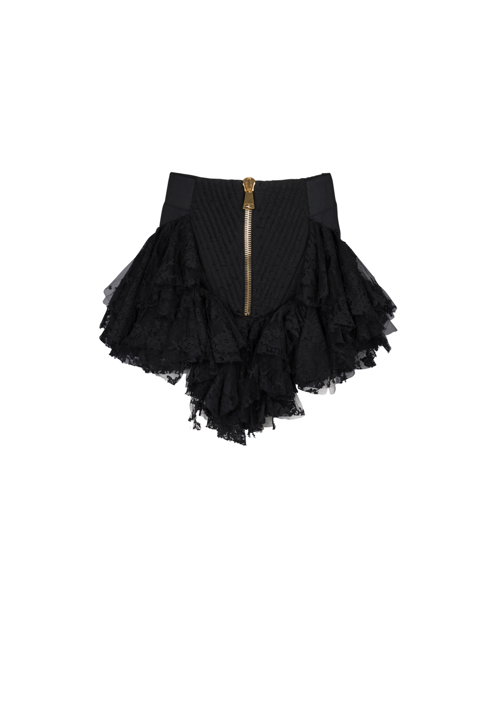 Short lace skirt with ruffles, black, hi-res