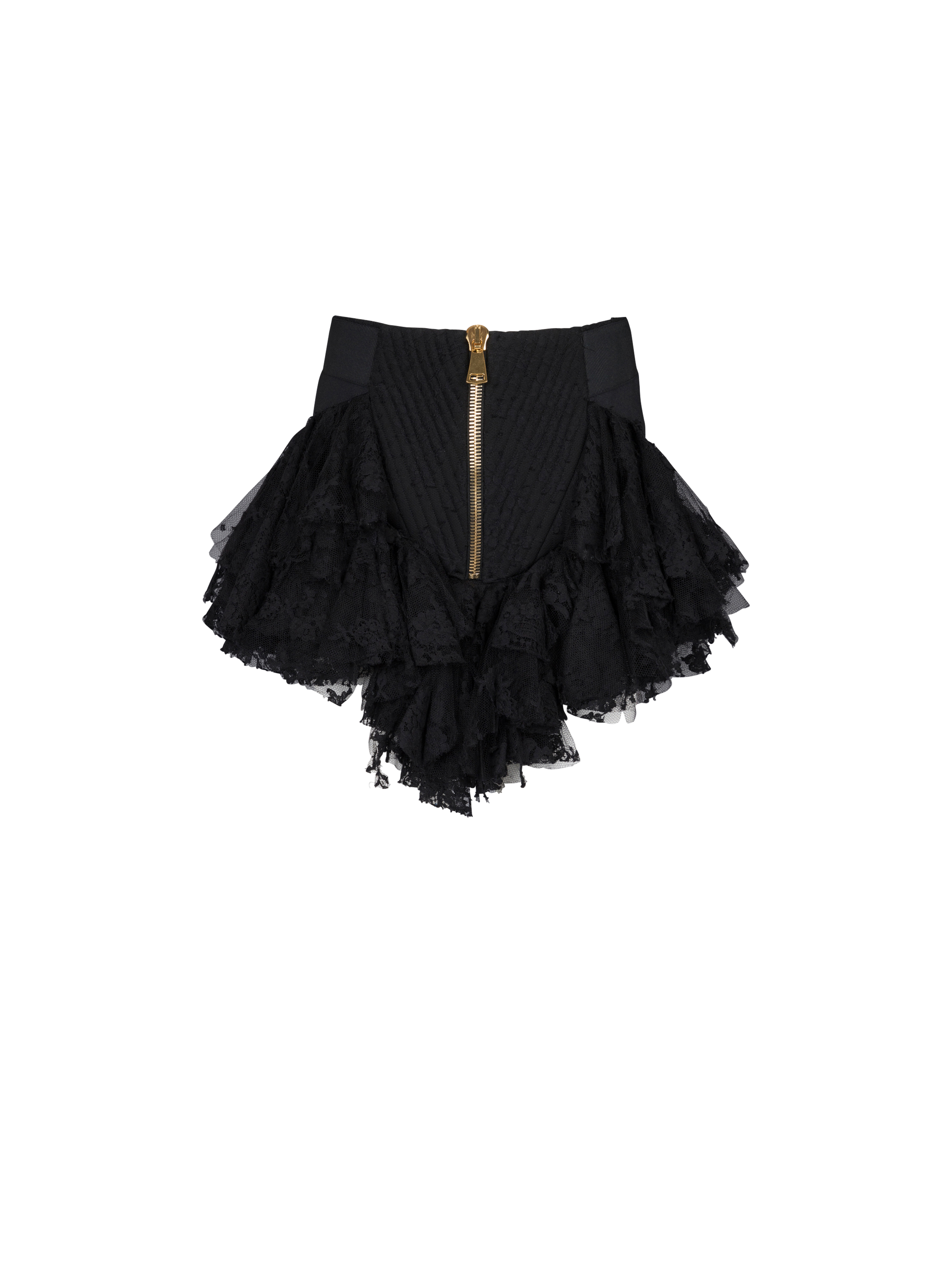 Short lace skirt with ruffles, black
