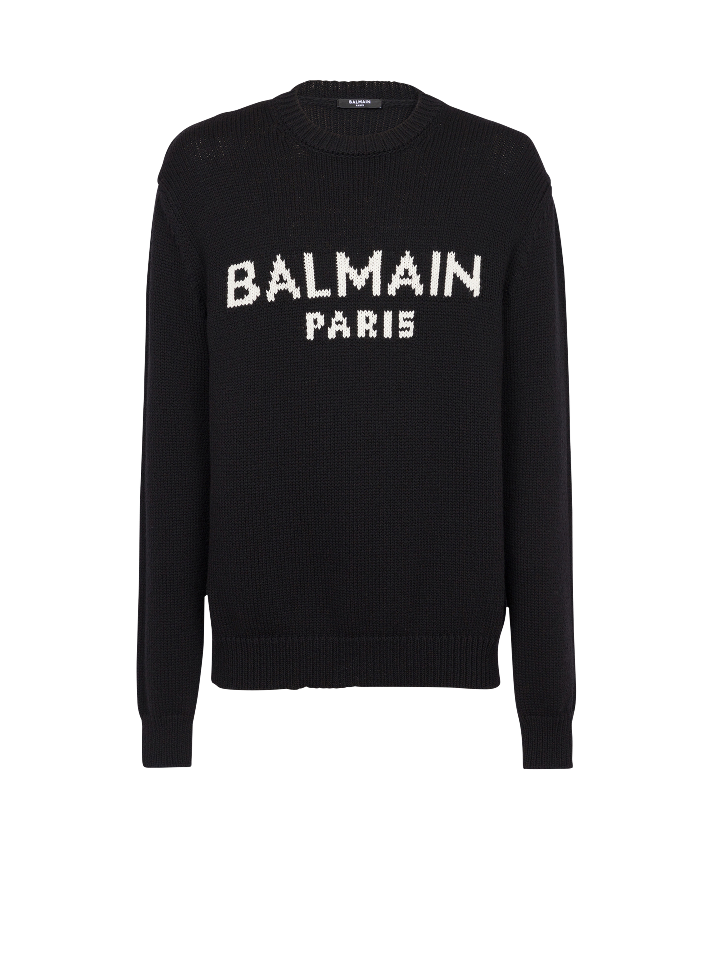Pull en laine mérinos à logo Balmain Paris, noir