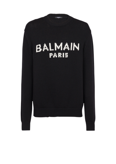 Pull en laine mérinos à logo Balmain Paris