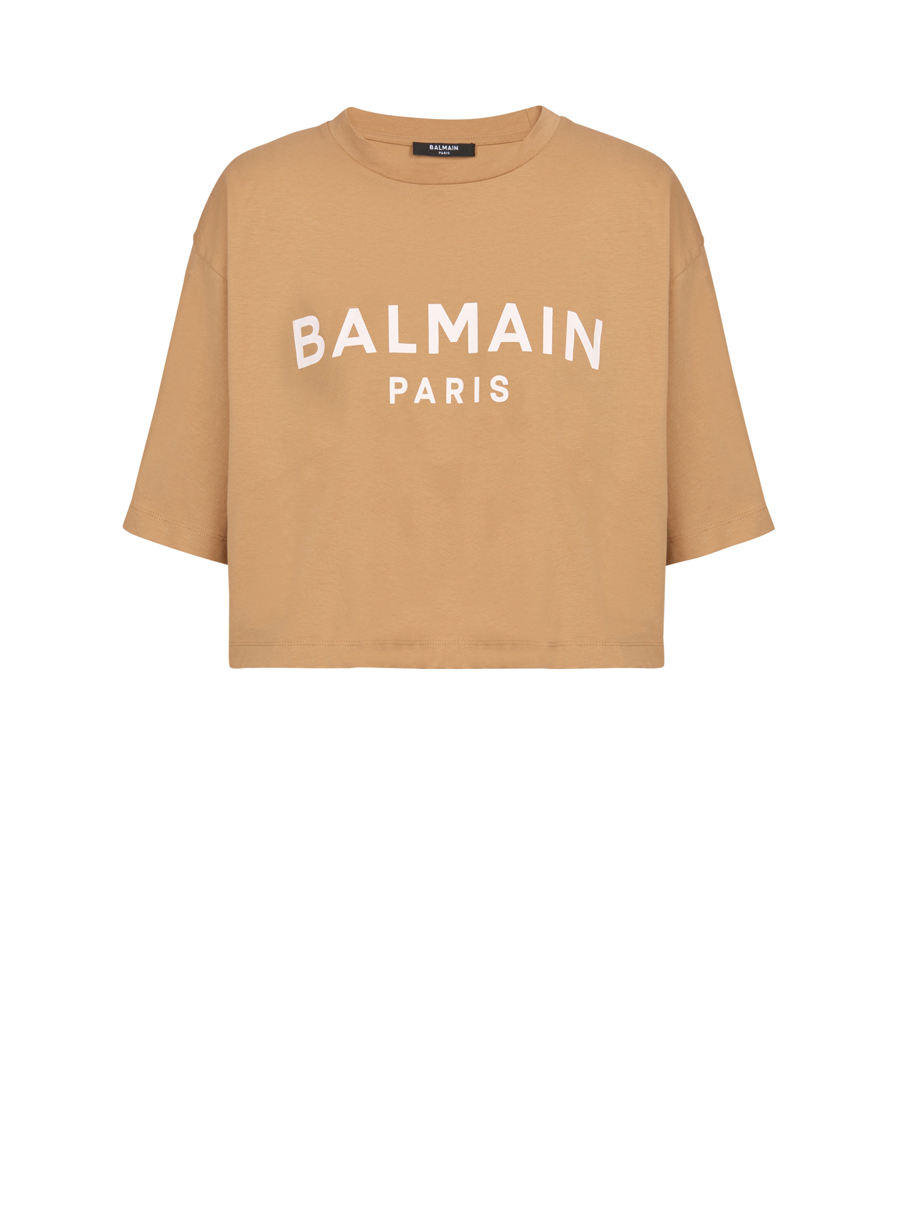 T-shirt court en coton imprimé logo Balmain, marron