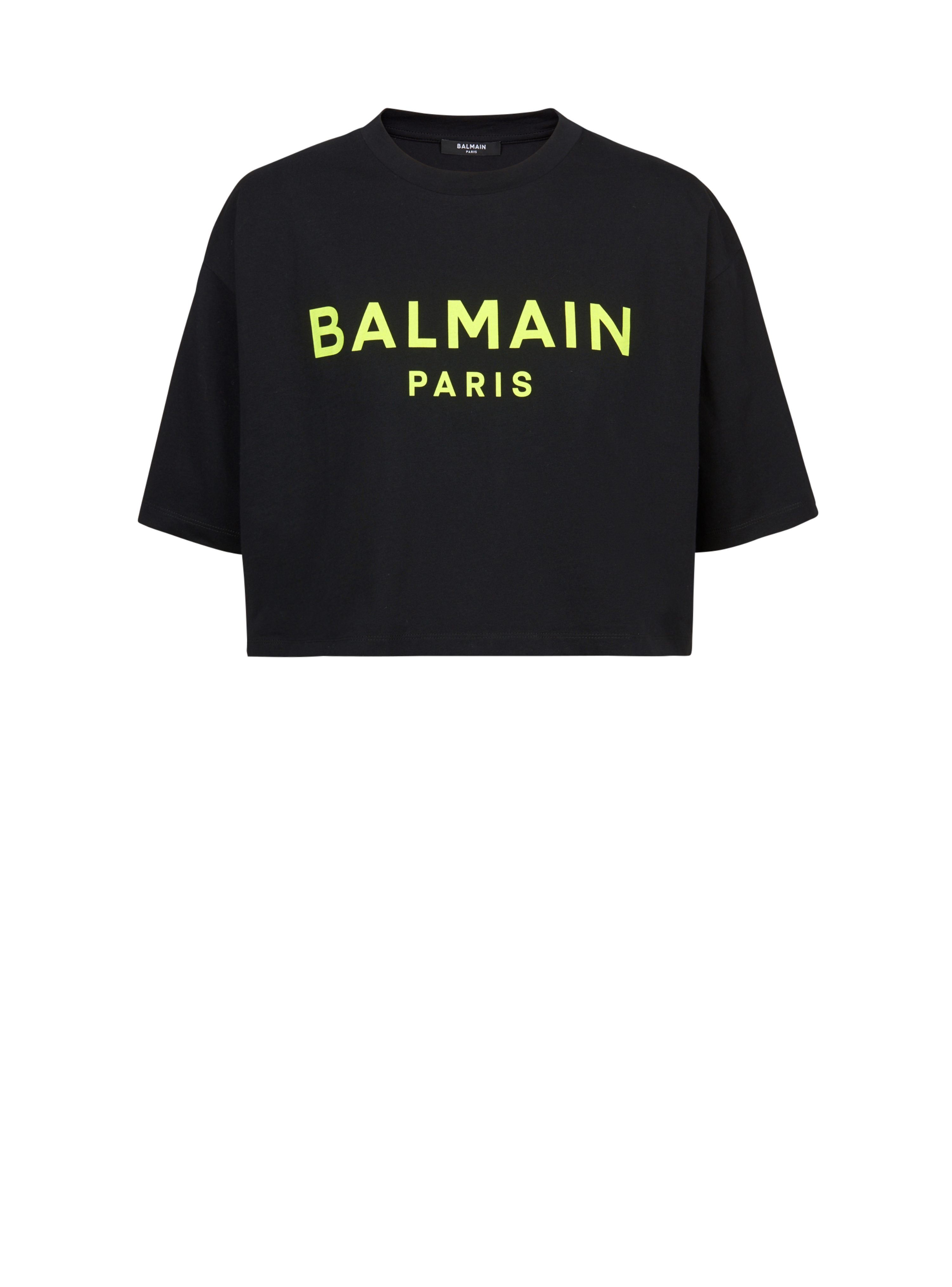EXCLUSIF - T-shirt court en coton imprimé logo Balmain, jaune
