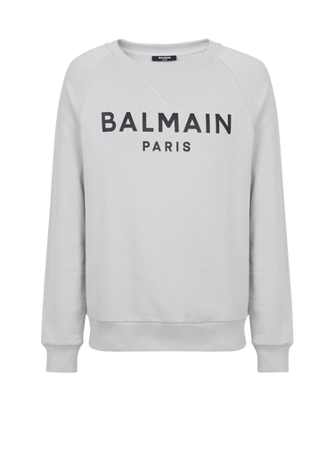 Sweat en coton éco-design imprimé métallisé logo Balmain Paris