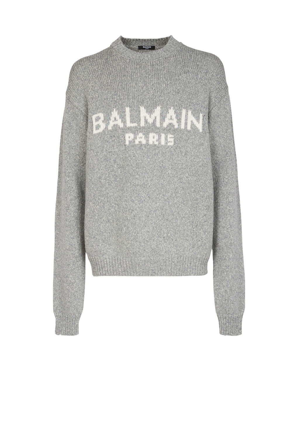 Pull en laine à logo Balmain Paris, gris, hi-res