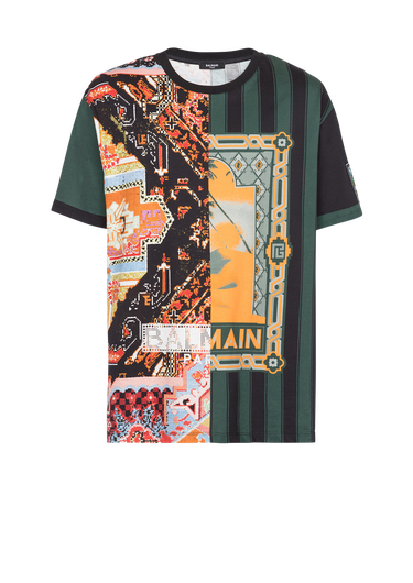 Oversized cotton T-shirt with multicolor Balmain print